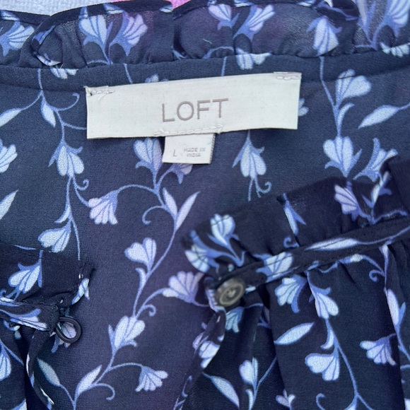 LOFT Blue Buttoned Ruffled Blouse - Picture 2 of 6